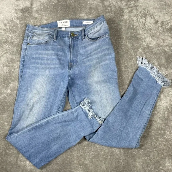 Frame Jeans Womens 27 Le High Skinny Shredded Chewed Raw Hem Distressed Punk 90s - Picture 3 of 12